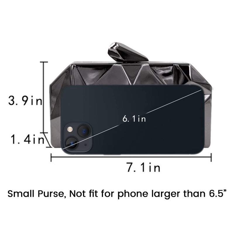 Reberomantic Women Lattice Pattern Metal Handbag Chain Geometric Evening Clutch Purse, Gun-color - Image 5